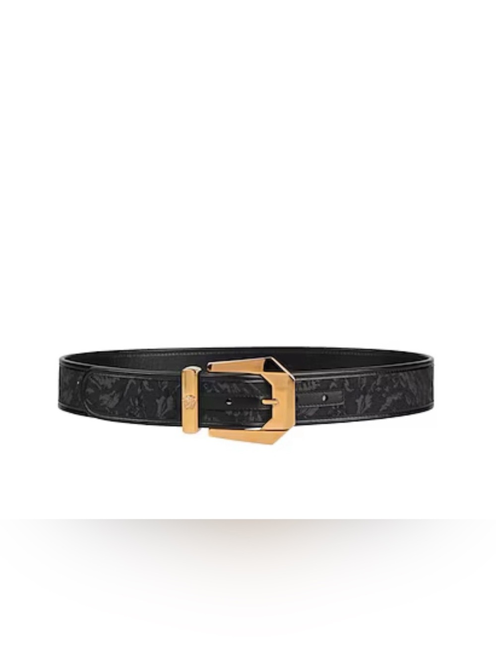 Versace Black Leather Belt with Gold Angular Buckle